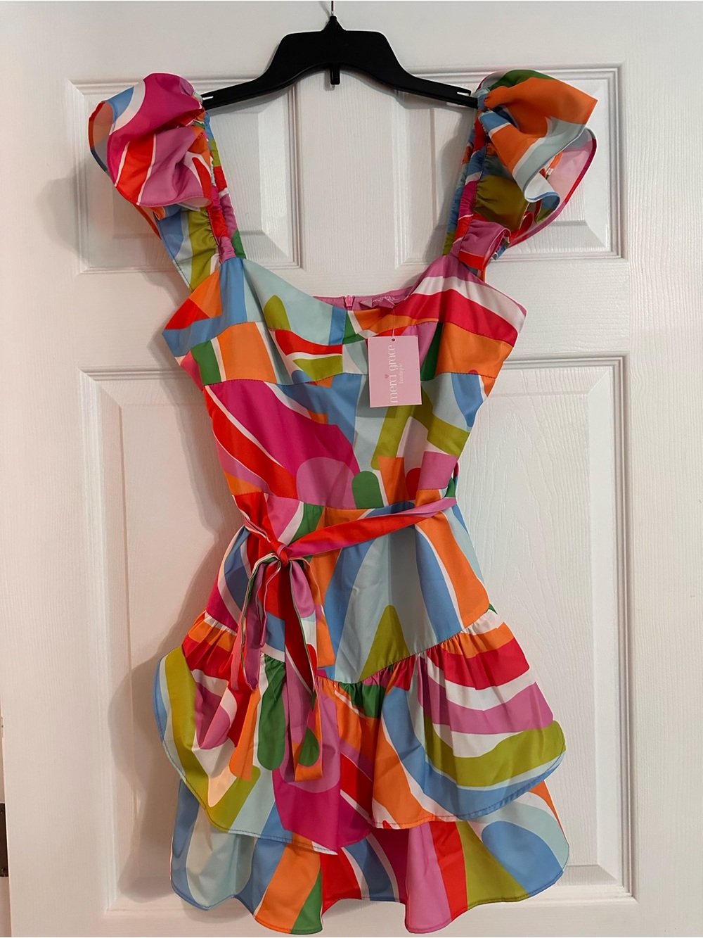 NWT Sincerely Ours Hailey Romper Wave Party Print Ruffle Skort Romper Size Med